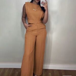 ChiMe Women's 2 Piece Set - Crop Top and Pocket Pants Outfit, Casual Round Neck